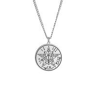Dreamtimes Vintage Tetragrammaton Pendant Necklace Wahyeh Magical Blessed Pentagram of Solomon Amulet Stainless Steel Necklace Viking jewelry for women and men (Silver)