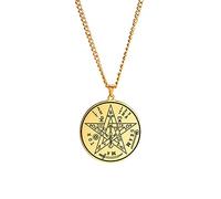 Dreamtimes Vintage Tetragrammaton Pendant Necklace Wahyeh Magical Blessed Pentagram of Solomon Amulet Stainless Steel Necklace Viking jewelry for women and men (Gold)