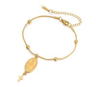 Dreamtimes Virgin Mary Bracelet Rosary Beads Cross Bracelets Religious Baptism Dainty Virgen de Guadalupe Bracelets Catholic Jewellery Gifts for Her, Mittelgroße, Stainless Steel, No Gemstone