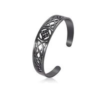 Dreamtimes Witch Knot Bracelet for Women Stainless Steel Adjustable Open Cuff Bangle Celtic Quaternary Wiccan Witches Knot Bracelet Witchcraft Amulet Jewelry for Men Birthday Gift (BLACK)