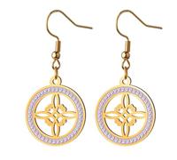 Dreamtimes Witch Knot Earrings for Women Stainless Steel Light Gold Colour Zircon Round Earrings Celtic Quaternary Witch Knot Earrings Witchcraft Amulet Jewellery, M, Stainless Steel