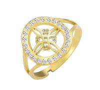 Dreamtimes Witch Knot Ring for Women Celtic Quaternary Wiccan Witches Knot Ring Stainless Steel Adjustable Open Finger Rings with Clear Zircon Round Witchcraft Amulet Jewelry (Gold)