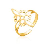 Dreamtimes Witch Knot Ring for Women Stainless Steel Adjustable Open Finger Rings Celtic Quaternary Wiccan Witches Knot Ring Witchcraft Amulet Jewelry Birthday Gift (GOLD)