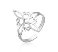 Dreamtimes Witch Knot Ring for Women Stainless Steel Adjustable Open Finger Rings Celtic Quaternary Wiccan Witches Knot Ring Witchcraft Amulet Jewelry Birthday Gift (SILVER)