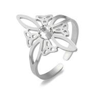 Dreamtimes Witch Knot Ring for Women Stainless Steel Celtic Quaternary Wiccan Witches Knot Ring Adjustable Open Finger Rings Witchcraft Amulet Jewelry Birthday Gift (Silver)