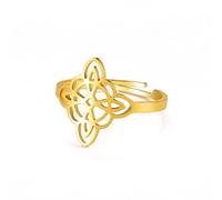 Dreamtimes Witch Knot Ring for Women Stainless Steel Open Bar Rings Adjustable Celtic Quaternary Witch Knot Ring Witchcraft Amulet Jewellery Gift (Gold)