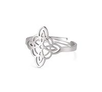 Dreamtimes Witch Knot Ring for Women Stainless Steel Open Bar Rings Adjustable Celtic Quaternary Witch Knot Ring Witchcraft Amulet Jewellery Gift (Silver)