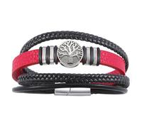 Dreamtimes Yggdrasil World Tree of Life Bracelet Mens Leather Bracelet Multi-Layer Braided Religious Mens Cuff Bracelets Alloy Viking Cuff Bangle for Women Men Father's Day Jewelry (Red)