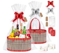 Dreamtop 2 Set Empty Hamper Baskets, 35x23x15cm Woven Bamboo Gift Basket Hamper Kit with Handles, Red Sturdy Hamper Baskets for Gifts Empty to Fill for Christmas Birthday Baby Shower Wedding Gift
