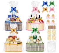 Dreamtop 4 Set Empty Hamper Baskets, 35x23x15cm Large Woven Bamboo Gift Basket Hamper Kit with Handles, Sturdy Hamper Baskets for Gifts Empty to Fill for Christmas Birthday Baby Shower Wedding Gift