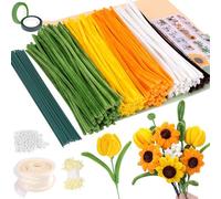 Dreamtop 400 Pieces Sunflower Bouquet Pipe Cleaners Flower Set Flower Pipe Cleaner Bouquet Pipe Cleaner Set with Beads Flowers Stamen Roll Packaging Paper for DIY Adults