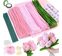 Dreamtop 400Pcs Pink Pipe Cleaner Flower Kit, 30cm x 6cm Long Flexible Cleaners for Craft Flowers in 4 Colours, Chenille Stems DIY Arts & Crafts Creative Handmade DIY Decorations