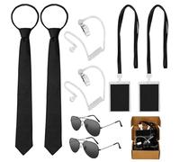 Dreamtop 8 Pcs Agent Costume Accessories Set - Secret Security Guard Costume ID Badge Prop with Protective Case Adjustable Tie Earpiece and Sunglasses for Teens Adults Halloween Cosplay Party Dress Up