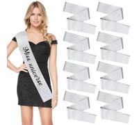 Dreamtop 8Pcs Sash Satin Sash Glitter Silver Blank Sash Blank Sashes for Pageants Senior Sash 2025 Sash for Beauty Pageant