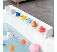 Dreamtop Bathtub Splash Guard for Tub, 2.6FT Play Shelf for Bathing, Toy Tray Caddy Holder for Tub, Silicone Tub Splash Guard Prevent Water Spills in Bathroom (White)