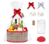 Dreamtop Empty Hamper Basket, Red Large Woven Bamboo Gift Basket Hamper Kit with Handles, Sturdy Hamper Baskets for Gifts Empty to Fill for Christmas Birthday Baby Shower Wedding Gift
