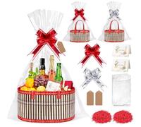 Dreamtop Empty Hamper Basket, Red Large Woven Bamboo Gift Basket Hamper Kit with Handles, Sturdy Hamper Baskets for Gifts Empty to Fill for Christmas Birthday Baby Shower Wedding Gift