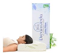 Dreamveda Contour Natural Latex Pillow with Bamboo Fabric Suitable for Side, Back & Stomach Sleepers GOLS Certified Latex Pillow for Neck Pain White & Green 24x16 (Pack of 1)