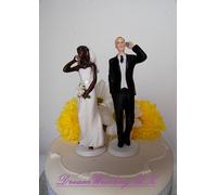 DreamWedding-UK African/Caribbean or Interracial Bride and Groom Wedding Cake Toppers, Artificial Resin, Black/White, 5 x 12 x 12 cm