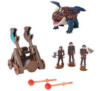 Dreamworks Dragons, Trial of Flame, Blazing Battles Catapult Blast Gronckle Playset, Dragon Figure Playset with 3 Cardboard Viking Figures for Ages 4 and up