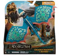 Dreamworks Dragons Deadly Nadder & Astrid Action Figures Viking Rider Duo | 13-Inch Nadder Dragon Toy, 3-Inch Astrid Viking Action Figure, Real Feel Wings, Pretend Play Gifts for Kids Ages 4+
