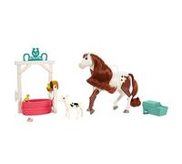 Dreamworks Spirit Boomerang's Bath Adventure with Horse (8 in), Soft Mane & Tail, Bathtub & Trough, Hoof Activation Feature, 3 Animals & Scrub Brush, Great Gift for Ages 3+