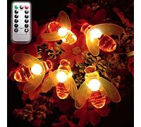 Dreamworth 2-Pack Remote Bee String Lights, 7.5Ft 20 Led Bee Shape Fairy Battery Operated String Lights for Garden, Patio, Lawn Decoration with Remote Control(Warm White)