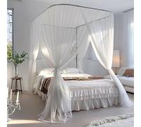 Dreamy 3Door Bed Canopy Netting Retractable Mosquito Net for Bed Floor Standing Ele White 200x220cm (79x87inch) Perfect for Home Det and ct Protect
