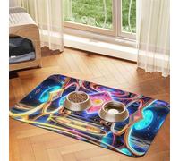 Dreamy and Psychedelic Anime Pet Feeding Mat Dog Cat Eating Food Absorbent Leather Tablecloth for and Water Bowl Waterproof No Stains Quick Dry Non-Slip 17.72 * 11.8IN