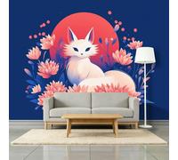 Dreamy Animals Foxes and Flowers Mural Wallpaper for Boys and Girls, Blue Wall Mural Non-Woven Poster Photo Wallpaper Kids Fashion Home Decoration, 3D Wall Art 250 x 175 cm