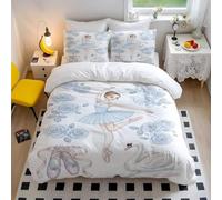 Dreamy Ballet Princess Printed Duvet Cover Set, Whimsical Bedding for Girls' Fairy Tale Bedroom, 3pcs Soft Breathable (02,Single + 80 x 80cm x2)