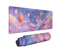 Dreamy Balloon Large Mouse Pad, Pastel Violet Hot Air Balloons Stitched Edge Mousepad, Rubber Non-Slip Washable Gaming Mouse Pad for Home and Office Computer, Laptop 16x36 Inch