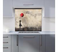 Premium Dreamy Banksy-Inspired Girl with Red Balloon Kitchen Splashback 6mm Toughened Glass Kitchen Splashback - Heat Resistant Splashback for Kitchens, Perfect for Cookers and Hobs, Polished Edges
