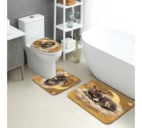 Dreamy Bathroom Mat Sets 3 Piece, Cozy Sleeping Donkey Clouds Non Slip Toilet Rugs U Shaped Washable, Night Sky Quick Dry Memory Foam Bathroom Rug Set