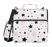 Dreamy Black and Peach Stars 3 Rings Binder Organizer with Handle and Removable Shoulder Strap Waterproof School Binders Organizer for Middle Student