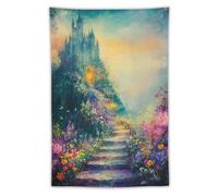 Dreamy Blue Castle Garden Staircase Tapestry Wall Hanging Colorful Floral Path Landscape Art For Bedroom Living Room Dorm Apartment Romantic Fairytale Wonderland Decor40 x60 Tapestry