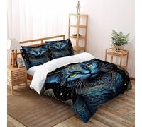 Dreamy Blue Cat Bedding Sets Super King（260x220cm）, Indian Culture Comforter Cover Kids Adults Bedroom Decor, Animal 3D Print Duvet Insert 3Pcs with Zipper Closure