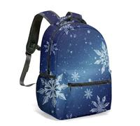 Dreamy Blue Snowflake Print Backpack 16 Inch Winter Scenery All-Over Pattern Aesthetic School Bag for Children Kids (03)