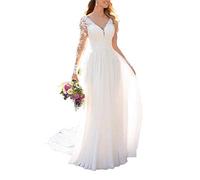 DREAMY BRIDAL Wedding Dresses for Bride 2019 with Lace Appliques - Off-White - 18