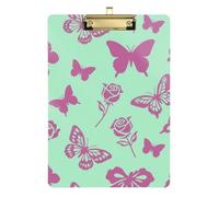 Dreamy Butterfly Turquoise Pink Rose Flower clipboard Clip Hard Board for Soccer Truck Driver Size 9 x 12 Gold