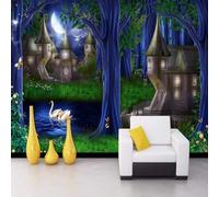 Dreamy Cartoon Fresh Forest Castle Fairy Tale 3D Wallpaper Premium Textured Silk Study Dining Living Room Bedroom Sofa TV Wall Easy Install-350cm×256cm