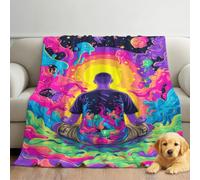 Dreamy Character Print Blanket Throws Fantasy Meditation Star Throw Blankets Soft Cozy Fleece Plush Flannel Bedding Blanket for Kids Adults Couch Travel 130 x 150 cm Multicolour