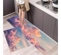 Dreamy Clouds Kitchen Rugs Non Skid Washable Mats Set of 2 PCS, Summer Sunset Absorbent Runner Rugs for Kitchen, Front of Sink,Sink Laundry, 40x60cm+40x120cm Lavender