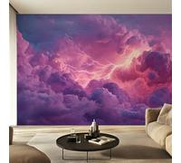 Dreamy Clouds Wallpaper Purple Pink, Lightning Purple Pink Cloud Wall Paper for Bedrooms, Home Decor Photo Wallpaper for Living Room 300x210 Non-Woven Wall Mural W38