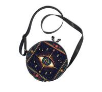 Dreamy Color Tarot Eye Round Mini Crossbody Bags for Ladies Trendy with Adjustable Strap Small Handbags Go shopping Canvas Messenger Purse