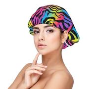 Dreamy Colorful Stripes Print Satin Silk Bonnet for Sleeping Women, Adjustable Double Layer Satin Hair Bonnet Night Sleep Cap for Curly Hair