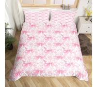 Dreamy Coquette Bow Bedding Set Girly Princess Bowknot Kawaii Duvet Cover Super King Kids Fantasy Floral Bow Ribbon Comforter Cover Pink Girls Boys Room Decor 2 Pillowcases(No Comforter)
