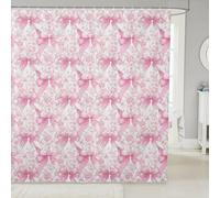 Dreamy Coquette Bow Shower Curtain with Hooks Girly Princess Bowknot Kawaii Bath Curtain for Girls Teens Fantasy Floral Bow Ribbon Waterproof Shower Curtains Pink White Bathroom Curtains 72Wx84L inch