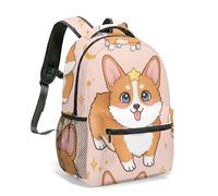Dreamy Corgi Print Backpack 16 Inch Cute Moon and Stars Kids School Bag Pastel Clouds All Over Pattern Bookbag (09)