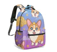 Dreamy Corgi Print Backpack 16 Inch Whimsical Cartoon Moon Stars Night Sky Illustration Travel Daypack for Women Men (03)
